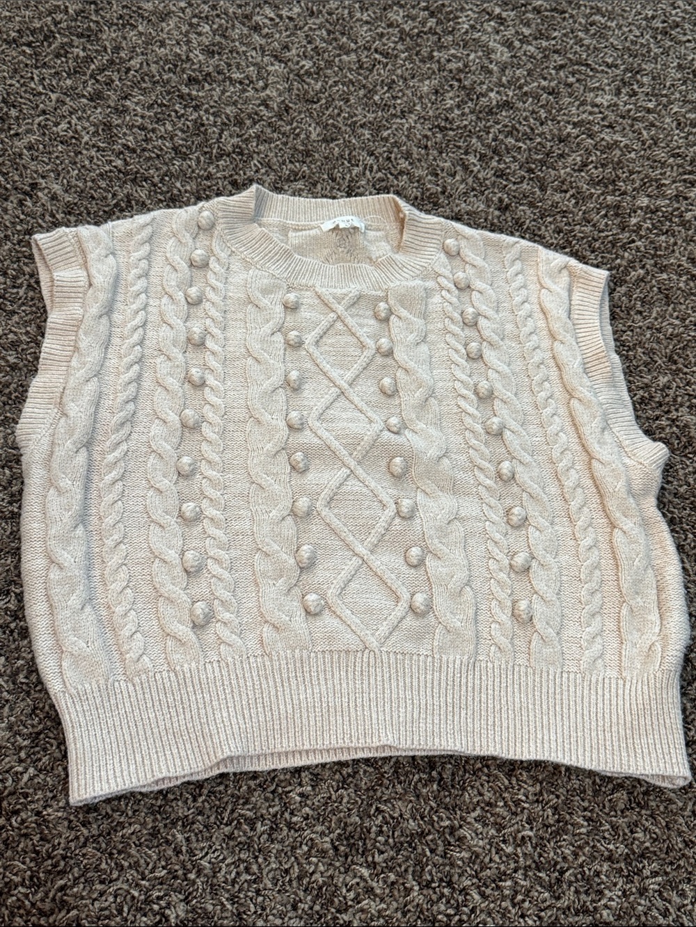 debut Cream Cable-Knit Pom Pom Sweater Vest